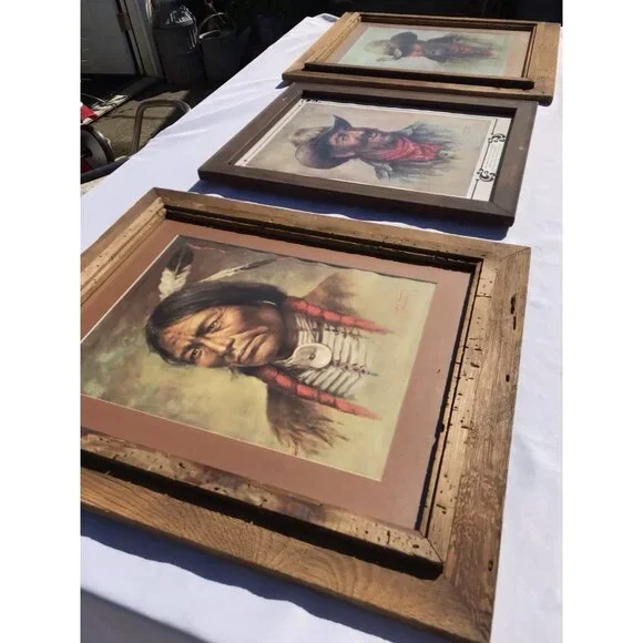 Vtg 70s BILL HAMPTON Art Print Native American Indian Western Framed 25x21 - Picture 13 of 15